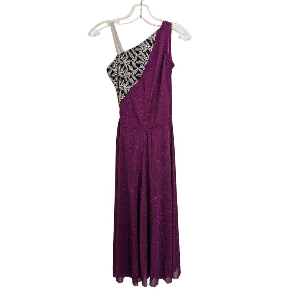 Vintage Dansco Costume Med Adult Dancer Skater Purple Sheer Sparkly One Shoulder